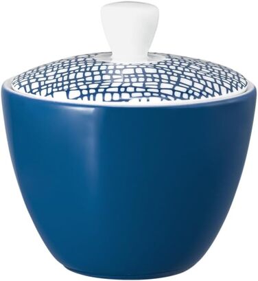 Seltmann Weiden Life Fashion Classic Blue Sugar Bowl, 260 ml, Sugar Container with Lid, Modern Design with a Special Feel, Mix & Match Dishware, Porcelain, Blue/White