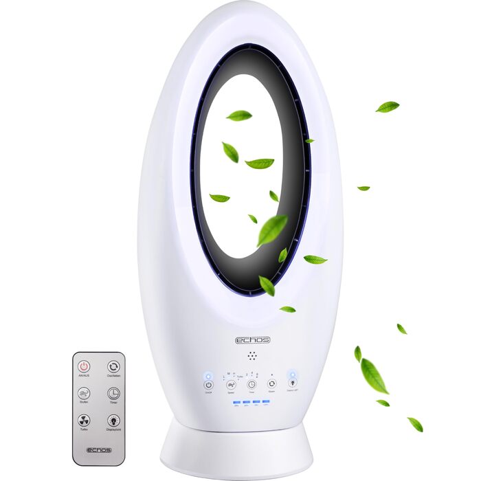 Echos® Турбовентилятор 2-в-1: акумуляторний, підлоговий та настільний з пультом керування. Тиха робота, осциляція, LED-підсвітка.