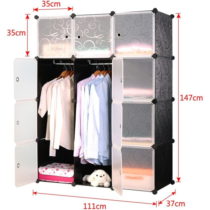 HENGMEI DIY Closet Wardrobe Storage Shelf System Shelf System 12-Cube Organization System Shoe Cabinet Closet with Door (Black)