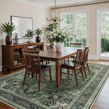 Килим GENIMO Boho Vintage 160x230 см, короткий ворс, антиковзаючі, для вітальні, спальні, їдальні, офісу, салатовий, геометричний, прямокутний