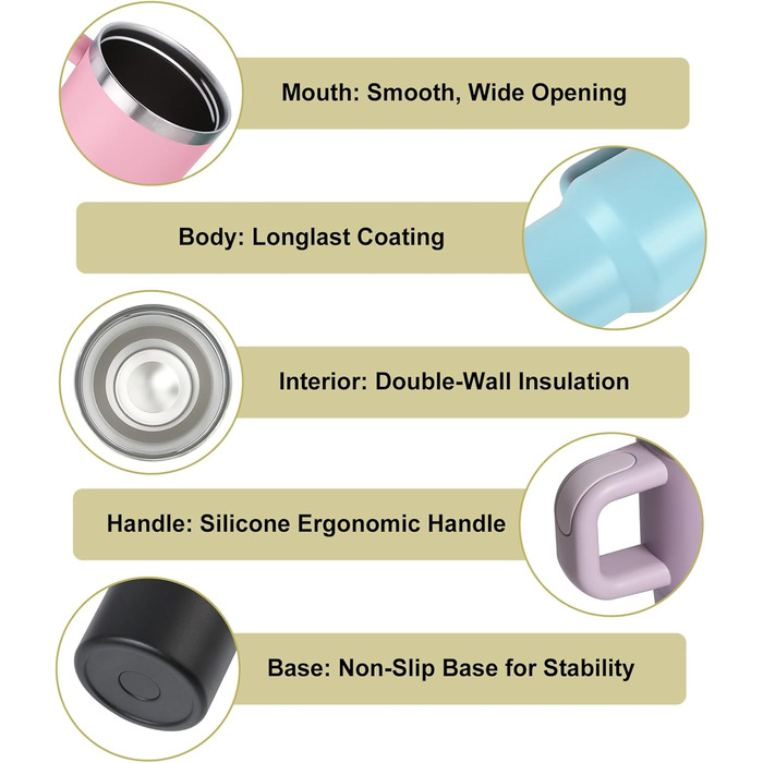 Термокружка ZAKVOP 410мл з трубочкою, кришкою та ручкою | Термоізольована кружка для кави та напоїв на виніс