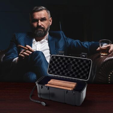 Зігеренний гумодор для подорожей - валіза з диском для зволоження, водонепроникний, повітряний, міцний та неспритний - місце для до 5 сигар, портативна сигарна коробка, подарунок для чоловіків (великий)