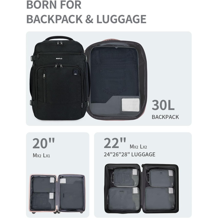 Органайзери для валізи ECOHUB (набір 4 шт.) з мішками для пакування, з тегами, з перероблених матеріалів, для рюкзака та валізи, з міцною сіткою, набір для подорожей