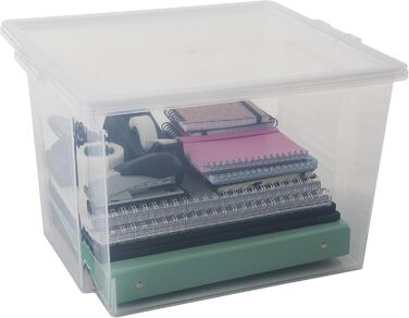 Iris Ohyama 30L Plastic Storage Boxes with Lid, 6 Large Stackable Boxes, BPA-Free, Laundry, Office, USB-M, Transparent - L42 x W35.5 x H26.5 cm