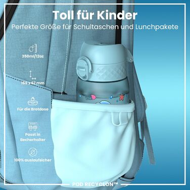 ion8 Insulated Stainless Steel Drinking Bottle 320 ml Leak-Proof One-Hand Opening Secure Locking Dishwasher Safe Flip-Top Lid Carrying Handle Easy to Clean, Durable, Unicorn (Evo, Recyclon, Alaskablue)