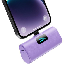 Портативний зарядний акумулятор Mini Powerbank 5200mAh з PD 20W для iPhone. Компактний Power Bank з LCD дисплеєм, сумісний з iPhone 14/13/12/11 та іншими моделями (фіолетовий)