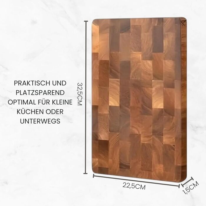 Premium Cutting Board made of Solid Acacia Wood - Antibacterial Wood & Dishwasher Safe - Ideal Kitchen Board for Hobby and Professional Chefs - 32.5 x 22.5 x 1.5 cm