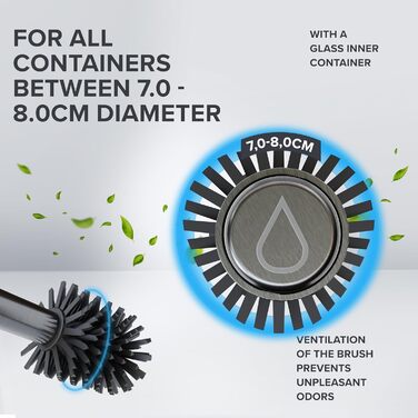 Торцева щітка для унітазу Arosund | Силіконова щітка для унітазу | З вентиляцією | Свободно стояча | Головка щітки з нержавіючої сталі | З резервуаром для мийного засобу | Знімний піддон для крапель | Щітка для унітазу (Gunmetal)