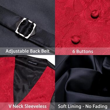 Костюмний комплект Barry.Wang: костюм-трійка (піджак, штани, жилет), краватка, метелик, кишеньковий хустинка, запонки, голкозажим, для весілля, червоний, 3XL