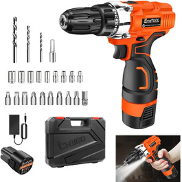 Акумуляторний шуруповерт 21V з набором аксесуарів для дому та саду. Шуруповерт-дриль, ударний шуруповерт, акумуляторний дриль. Макс. крутний момент 45Nm, 25+1 ступінь, 2 швидкості, 1500mAh, 25 шт. аксесуарів. Червоний.