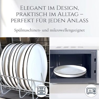 Сервіз Porzellan для 6 осіб, 24 предмети, Crystal, білий з чорним обідком. Тарілки та миски, преміум якість, сертифікат TESTSIEGER