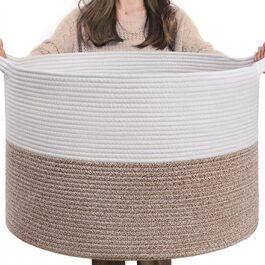 TIMEYARD XXL Large Laundry Basket, Storage Basket, Children's Room Storage Basket, Children's Laundry Basket, Large Christmas Tree Basket, Basket for Blankets, 55x35cm, White and Brown