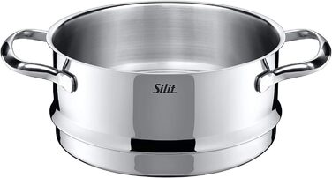 Silit Tuscany Cookware Set, induction-compatible, 10-piece, saucepan set with glass lid, induction saucepans, milk pot, steamer insert, frying pan, stainless steel, partially matte, induction cookware set, uncoated, single