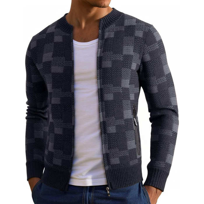 Чоловіча в'язана куртка з кишенями, кардиган з блискавкою Puover, флісова куртка без капюшона, чоловіча спортивна куртка, тепла зимова куртка з в'язаного матеріалу (3XL, темно-синій)
