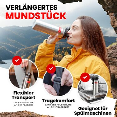 Stainless Steel Water Bottle with FREE Carry Bag - 700ml - BPA-Free, Leak-Proof, and Dishwasher Safe Thermo Insulated Bottle - Double-Walled Thermos Bottle, Sports, Outdoor (700 ml, Silver Edition)