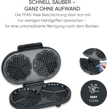 Severin WA 2106 Electric Heart-Shaped Waffle Maker - Slim Design, Non-Stick Coating