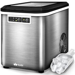 Tillvex Stainless Steel Ice Maker - 12kg Capacity, 24-Hour Production | 2.2L Water Tank, LED Display, Self-Cleaning Function | 2 Ice Cube Sizes