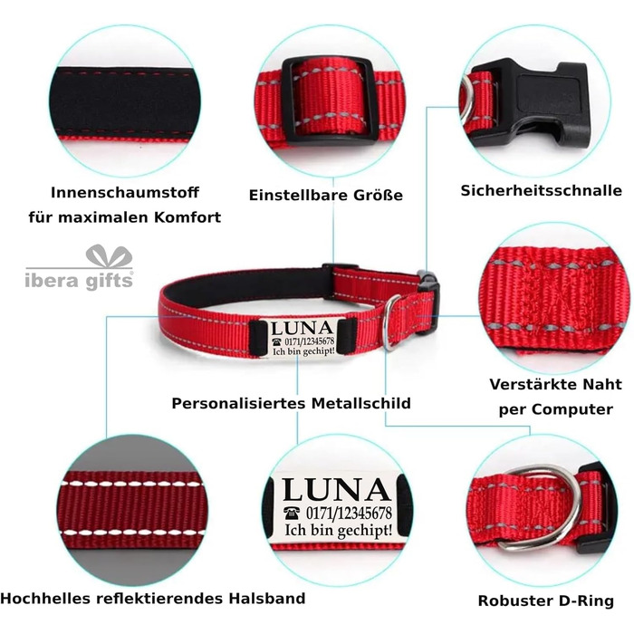 Персоналізований нашийник для собак, з іменем, для маленьких собак, 25-40 см, світловідбиваючий (чорний, S)