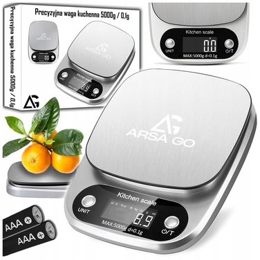 Кухонні ваги ARSA GO сріблясті, прецизійні, 5 кг, точність 0,1 г, з LCD-дисплеєм