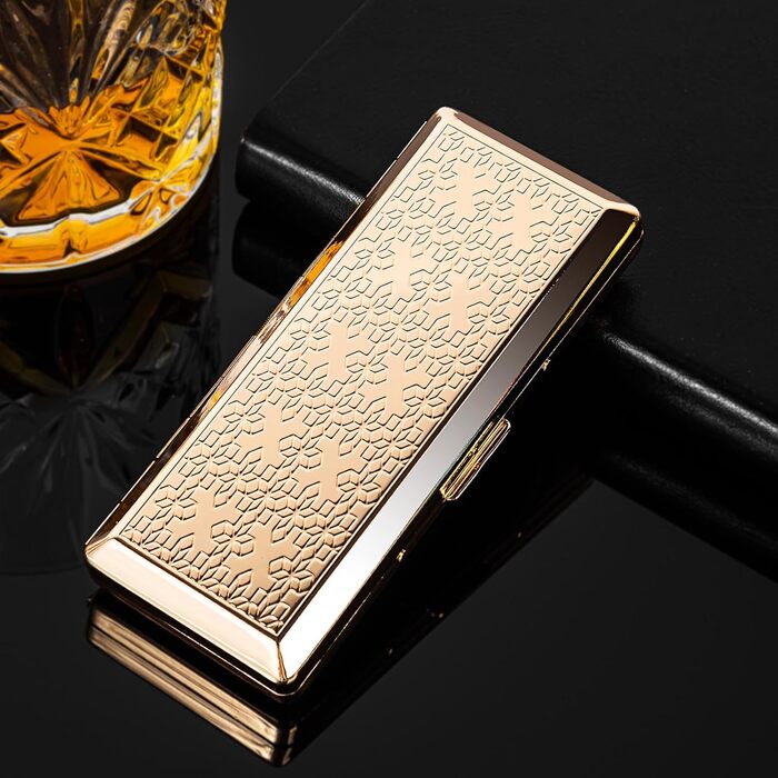 Вінтажний металевий тютюнониця для жінок та чоловіків, вміщує 18-20 сигарет (100 мм), золотий у горошок