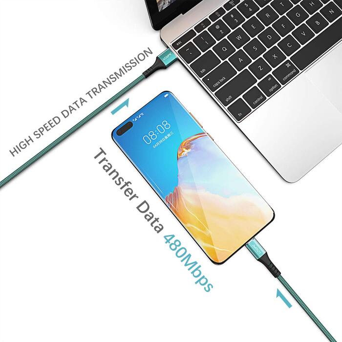 Кабель USB-C 2 шт. 3.1A, 2M (зелений) - для Samsung, Huawei, Note, S, P, A серії