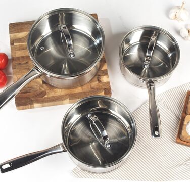 Набір каструль Salter Timeless 3-рівневий паровар з нержавіючої сталі, 18 см, з ручками та скляною кришкою, антипригарне покриття, пароварка для овочів, сумісний з індукційними плитами (3 шт.)