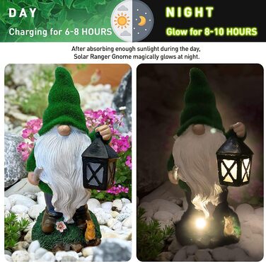 The ENCHANTED GARDEN Gartenzwerg Ranger garden figurines & garden statues garden decor for outdoors Solar Light funny gnomes for outdoors