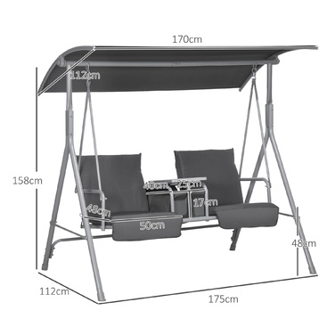 Outsunny Hollywood 2-Seater Swing Bench with Canopy, Bag, Garden Swing with Tray, Holds up to 180 kg, for Garden, Balcony, Black | Aosom