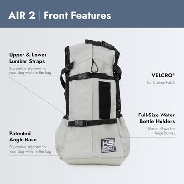 Сумка-рюкзак для собак K9 Sport Sack (Large, Air - Charcoal Grey) | Рюкзак-переноска для собак маленьких та середніх порід | Дихаючий рюкзак для собак з регулюванням | Ветеринарно схвалений | 25 x 20 x 56 см