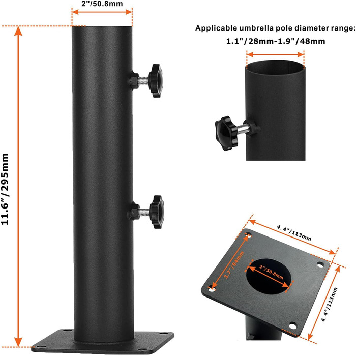 VANROUG Robust Square Patio Umbrella Base - Steel Umbrella Foot with Adjustable Knob, umbrella base for Garden, Decks, Terrace, Awning, Gazebo, Awning, etc.