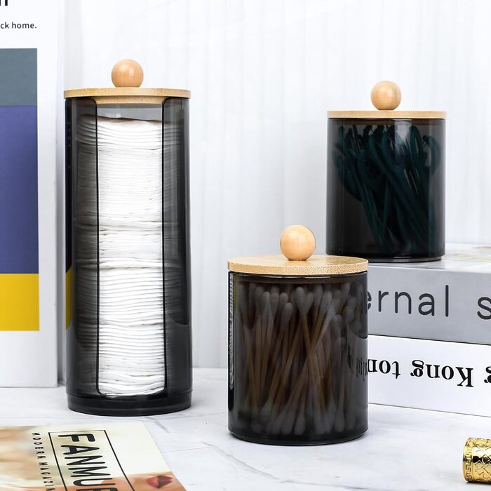 Організатор для косметики Gomoeny: 3 тримачі для ватних паличок, скляні баночки для ванної кімнати, для ватних паличок, ватного диска, макіяжу, спонжів, пінцетів