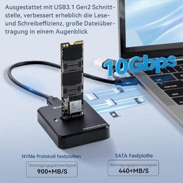 Док-станція для SSD ELUTENG: M.2 NVMe/SATA, 10Gbps, підтримка 2230/2242/2260/2280, адаптер з USB-корпусом