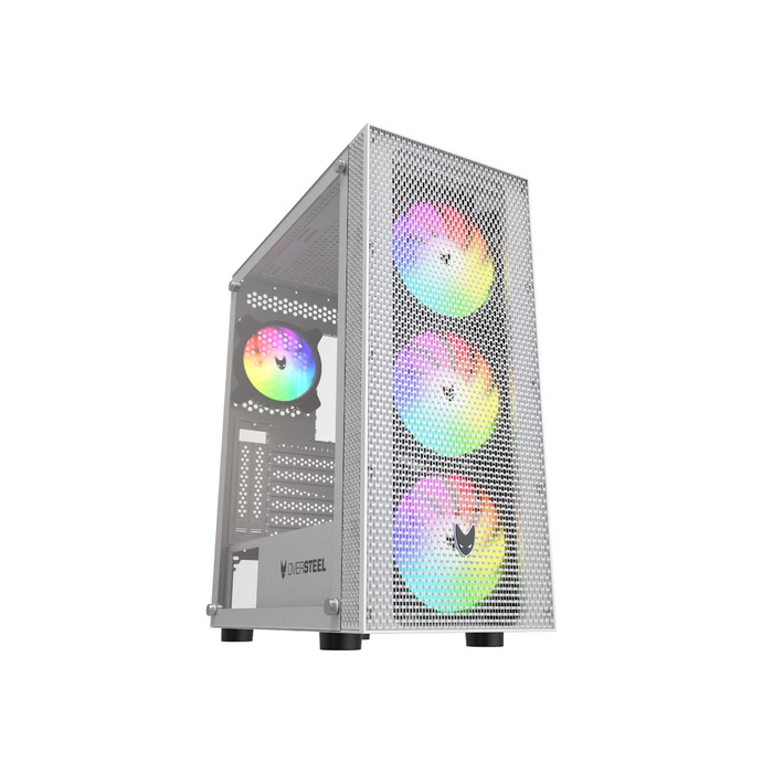 Корпус для ПК Oversteel AZURITE, білий, сумісний з ATX/Micro ATX/ITX, A-RGB вентилятор, сітчаста передня панель, фільтри пилу, загартоване скло, USB 3.0