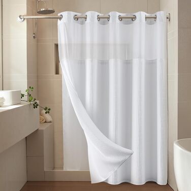 Набір штор для душу River Dream, бавовняна суміш, вафельна тканина, 180x188 см, білий з квітковим малюнком