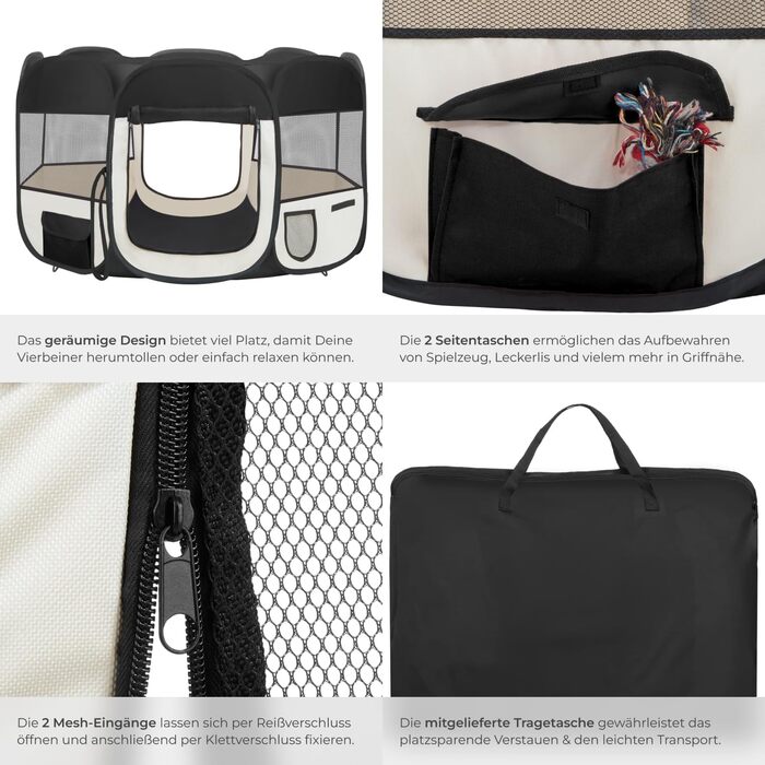 Тектейк® Вольєр для цуценят, вольєр для тварин, віп-коробка для собак, котів, кроликів, вигул, загін для квартири або кемпінгу - огорожа для собак, ґрати для собак, вольєр для вигулу, вольєр для дрібних тварин - рожевий (чорний)