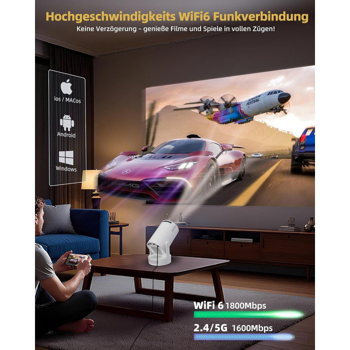 Beautiebeam Beamer: Міні проектор 4K з підтримкою 1080P, Android 11, Bluetooth 5.0, Wi-Fi 6, Автоматична корекція трапеції, для дому та на відкритому повітрі