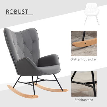 HOMCOM Rocking Chair with Steel Frame, Padded Lounge Chair, Velvet-like Polyester, Comfortable Seat for Living Room