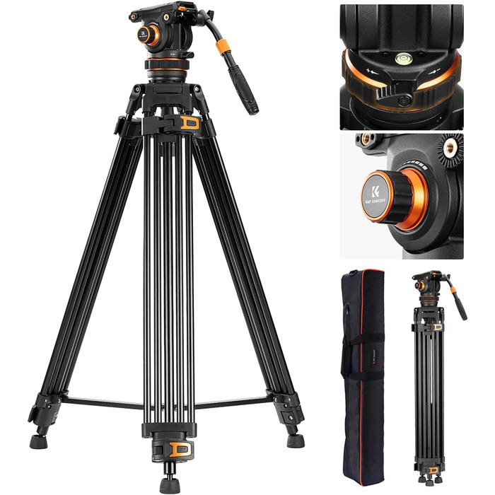 Штатив для камери K&F CONCEPT VA3+BV20: відео штатив з поворотним кріпленням, 184 см, для DSLR, відеокамер