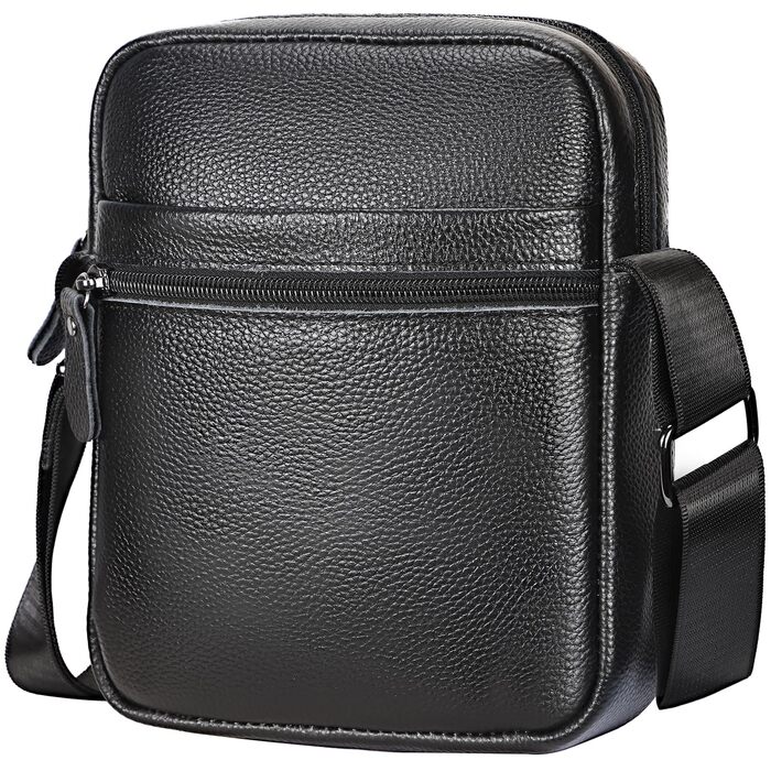 Чоловіча сумка через плече Leathario з натуральної шкіри, велика місткість, чорна