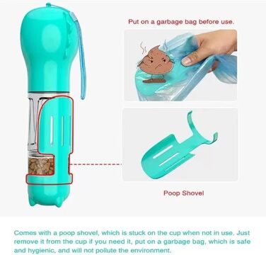 Подорожній набір для собак: миска, пляшка та диспенсер для корму (350 мл, блакитний)