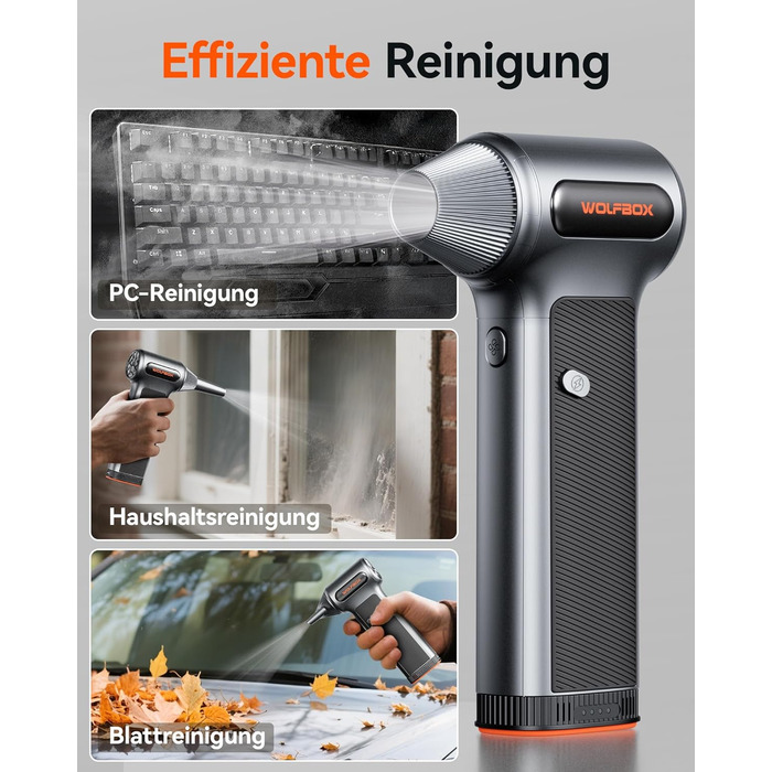 Електричний бездротовий пилосос-піскодув WOLFBOX MF200, 3-ступеневий, 4 насадки для ПК, авто, дому та вулиці