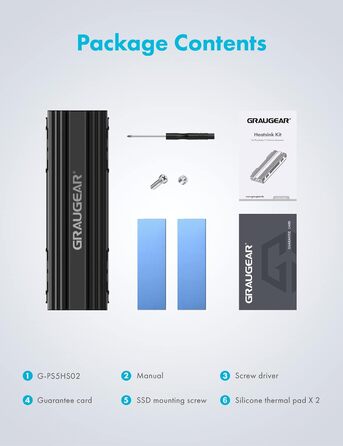 Радіатор охолодження GrauGear для M.2 NVMe SSD, комплект кулера для Playstation 5, PS5 Slim, з теплопровідною кришкою (алюміній) G-PS5HS02