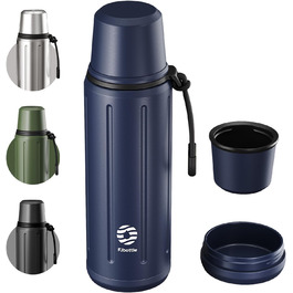 Термос Healter з чашкою 1л (72 години холод & 24 години гаряче) - термофляга для кави, чаю, термокружка з знімним дном та фільтром. Підходить для подорожей, офісу та школи (Зелений, Темно-синій)