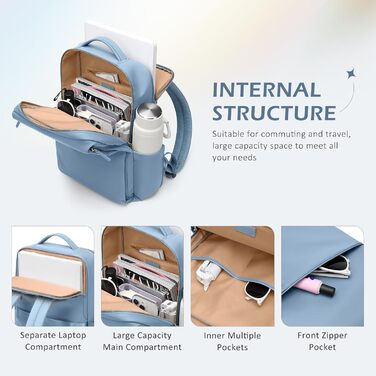 Рюкзак для ноутбука 16 дюймів, водонепроникний, для чоловіків та жінок, ідеальний для роботи, навчання, подорожей та велосипеда (Nebelblau, 16 дюймів)