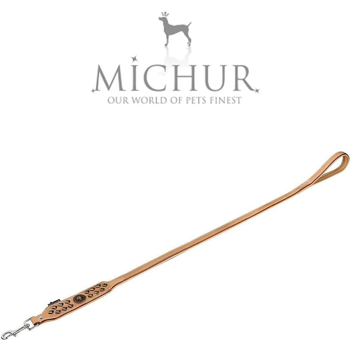 MICHUR Diego Beige Leine, Leather Dog Lead, Flat Lead, Leather Lead Dog, MATCHES Diego Brown Beige Gold Collar, Size 150cm x 2.5cm