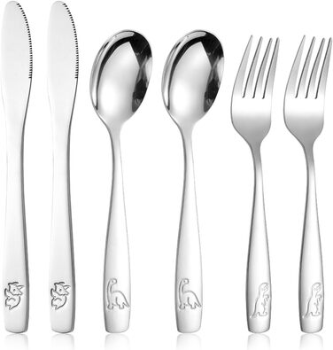 Набір дитячого столового приладдя з нержавіючої сталі (6 шт.) - 2 виделки, 2 ножі, 2 ложки. З гравіюванням, від 3 років.