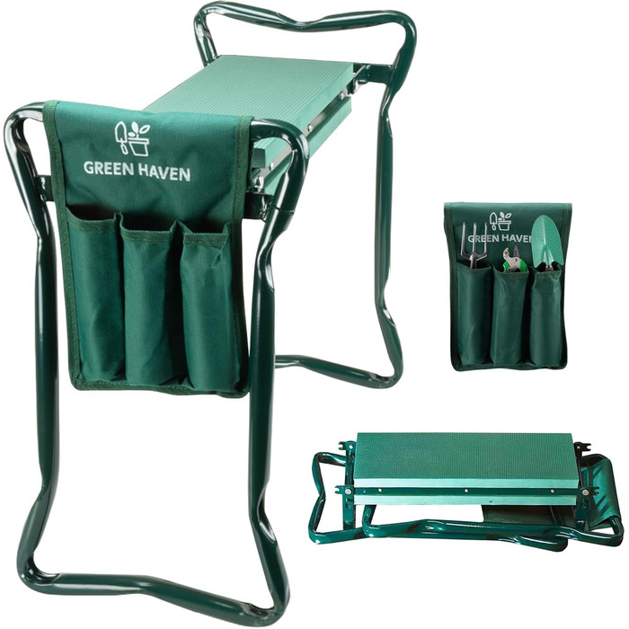 Green Haven Robuster Garden Knee Pad with Handles and Tool Pouch, Versatile, Foldable, EVA Foam, Padded Knee Stool, Lightweight Knee Pad for Gardening, Portable