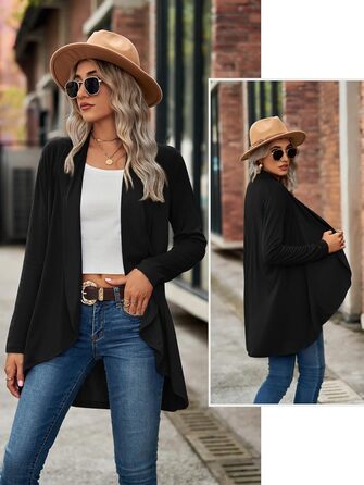 Кардиган жіночий Faulily Daen з відкритою фронтальною частиною, в'язаний, однотонний, водоспадний, чорний, XXL