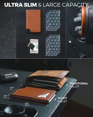 Чоловічий гаманець-картхолдер VULKIT з RFID-захистом, сліма металевий кейс з відділенням для купюр та монет, коричневий