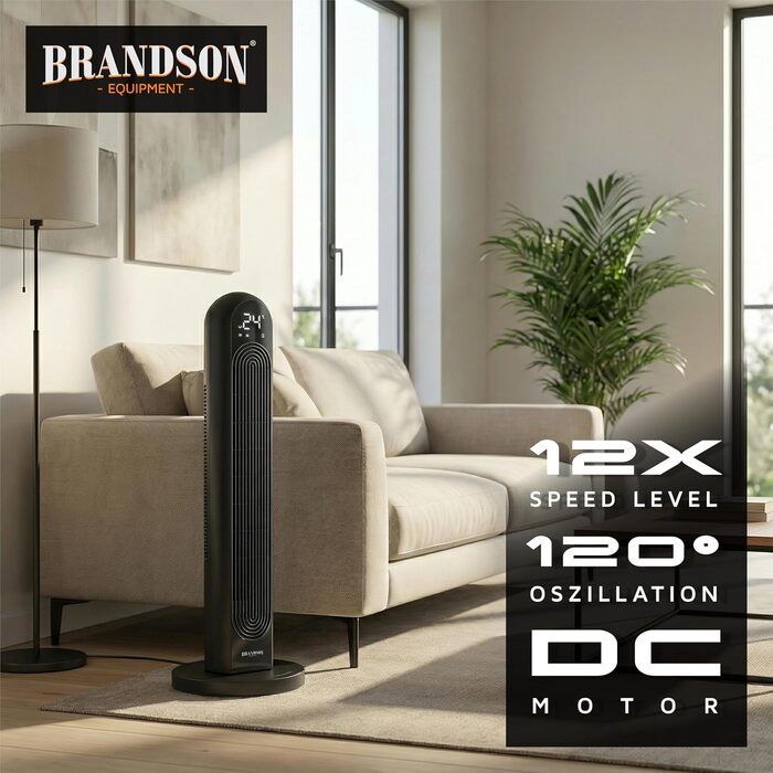 Вентилятор Tower Brandson Eco Design DC – тихий, 12 швидкостей, 4 режими (нормальний, природа, сон, авто), з пультом ДК